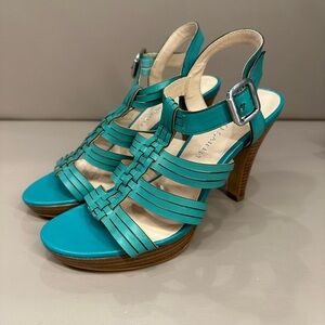 Franco Sarto turquoise strappy heels